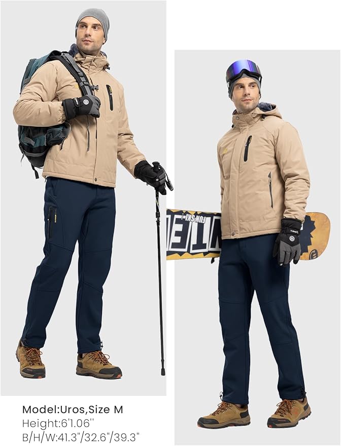Rdruko Men's Snow Pants Waterproof Insulated Winter Hiking Pants Snowboard Fleece Lined Softshell Ski Pants