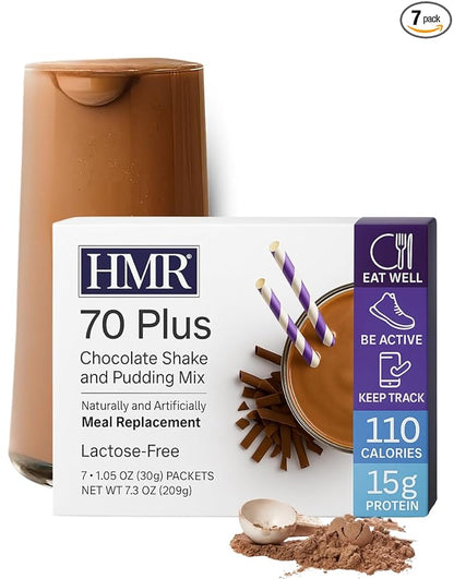 HMR 70 Plus Chocolate Shake & Pudding Mix | Meal Replacement Powder | Lactose-Free | 15g Protein | Easy to Make | Low Calorie | 7 Single Serving Packets each