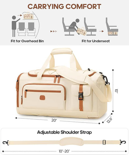 Gym Bag for Men and Women with Shoe & Laptop Compartment, 3-in-1 Sports Travel Duffel Bag Anti-Theft Weekender Carry-On Backpack for Airplane & Workout, Overnight Travel Bag,35L (Beige, Medium)