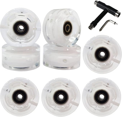 FREEDARE Roller Skate Wheels 54mm/58mm and Bearings Indoor Outdoor Luminous Light Up 83A with T Tools for Double Row Skating and Skateboard (8 Pack)