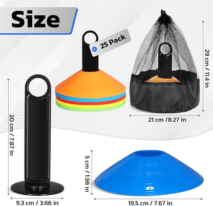 GHB Soccer Cones 25/50/100 Pack Disc Soccer Sport Cones Training Field Marker Agility Cones for Traffic, Basketball, Coaching, Practice Equipment Includes Cone Drills Guide