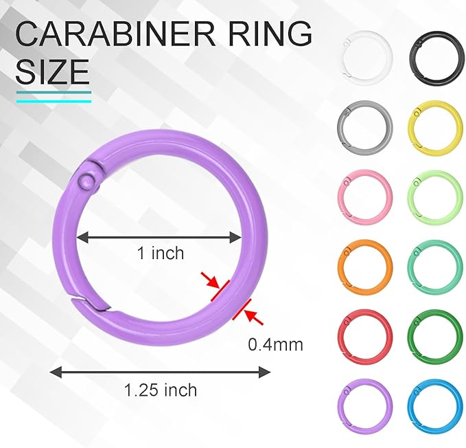 12 Pack 1 Inch Metal Round Carabiner Keyring, Trigger Spring O Rings for Keychain, Purse Chain Clips, Paracord Lanyard, Key Rings DIY Accessories (Assorted)