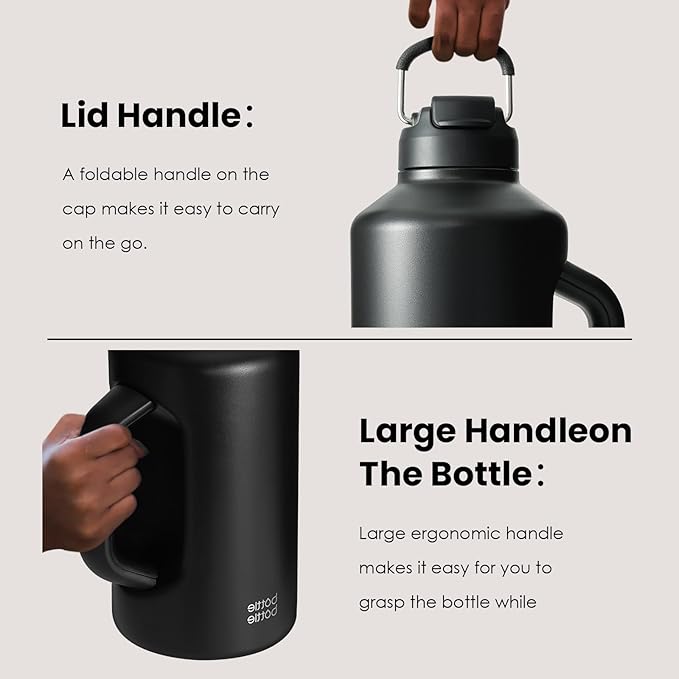 BOTTLE BOTTLE Insulated Water Bottle 64 oz with Straw and Dual-use Lid Half Gallon Jug for Men with Handle Vacuum Stainless Steel water bottle for Workout and Sports black