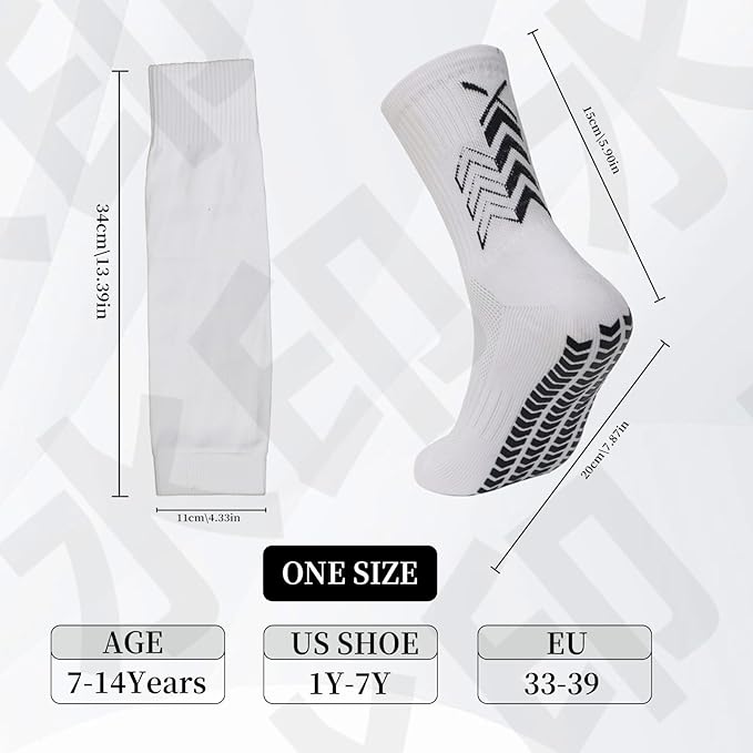 Grip Soccer Socks with Shin Guard Sleeves Non Slip Soccer Leg Sleeve Socks for Men Women Black/White 2 Set