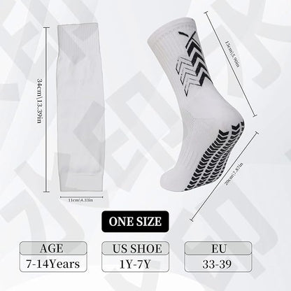 Grip Soccer Socks with Shin Guard Sleeves Non Slip Soccer Leg Sleeve Socks for Men Women Black/White 2 Set