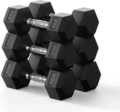 PAPABABE Hex Dumbbell Set 45-550 lb, Rubber Encased Home Gym Dumbbells, Weights Dumbbells for Women & Men, Hand Weight for Strength Training