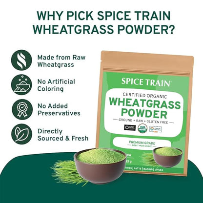 HANDPICK USDA Organic Wheatgrass Powder (10oz) Rich Green Powder - Lab Tested | 100% Whole Leaf | Gluten Free, Non-GMO | No Sugar, No Artificial Ingredients | Resealable Ziplock Pouch