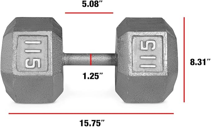 WF Athletic Supply Cast Iron Solid Hexagon Gray/Black Dumbbells, Strength Training Free Weights Set of 2 for Women and Men, Hand Weights Sold by Pairs, Multi-Select Size Options Available