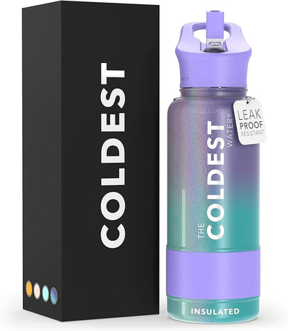 Coldest Insulated Water Bottle with Straw Lid - Stainless Steel Metal Insulated Bottle for Men & Women (Interstellar Reef Glitter, 32 oz)