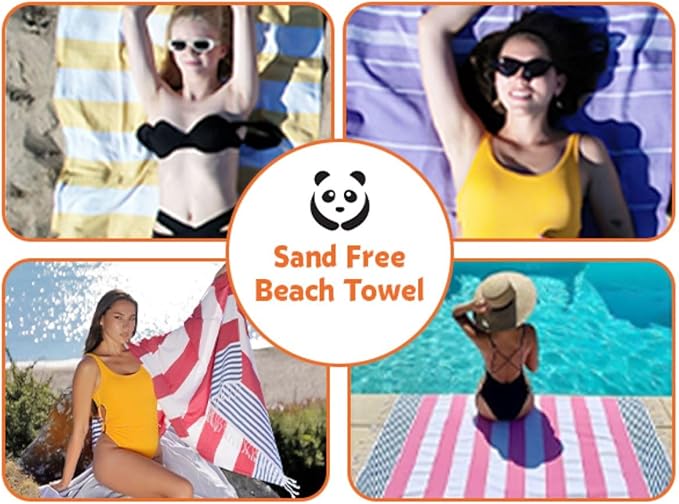 HAVLULAND Turkish Beach Towel Set of 6 - Sand Free - 100% Organic Oversized Turkish Towel - Quick Dry Towels for Beach, Picnic, Blanket or Bath Towel - Lightweight Towels for Travel, Camping & Pool