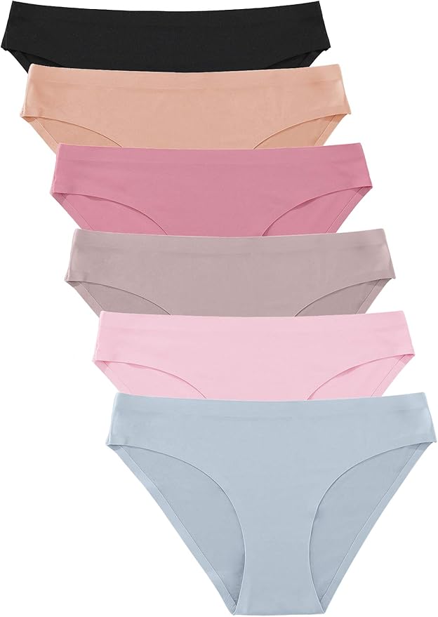 FINETOO 6 Pack Women’s Seamless Hipster Underwear No Show Panties Invisibles Briefs Soft Stretch Bikini Underwears XS-XL