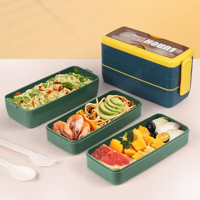 Iteryn Bento Box Lunch Box, 3-In-1 Compartment Containers - Wheat Straw, Leakproof Eco-Friendly Stackable Bento Lunch Box Meal Prep