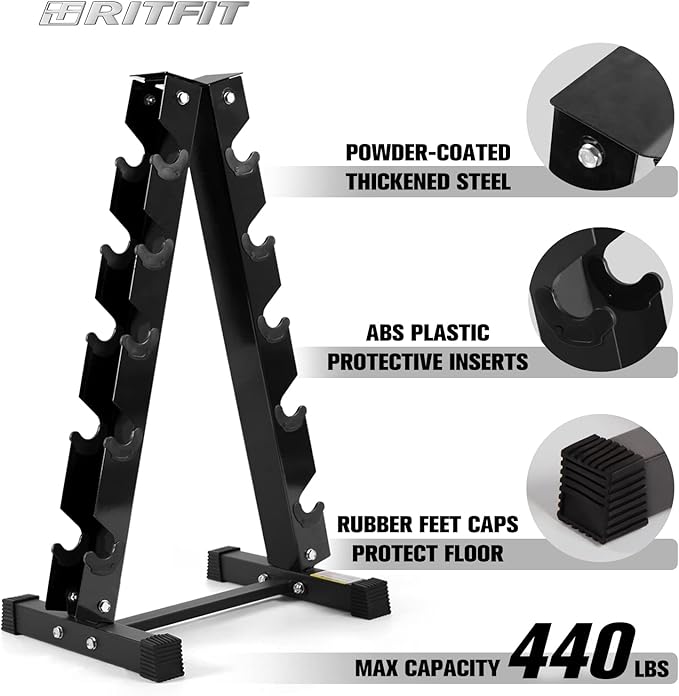 RITFIT 300/350/450/650/180/200/210 LB Rubber Hex Dumbbells Set with Optional Dumbbell Rack, Multi Weight Set to Choose, Ideal for Home Gym and Fitness