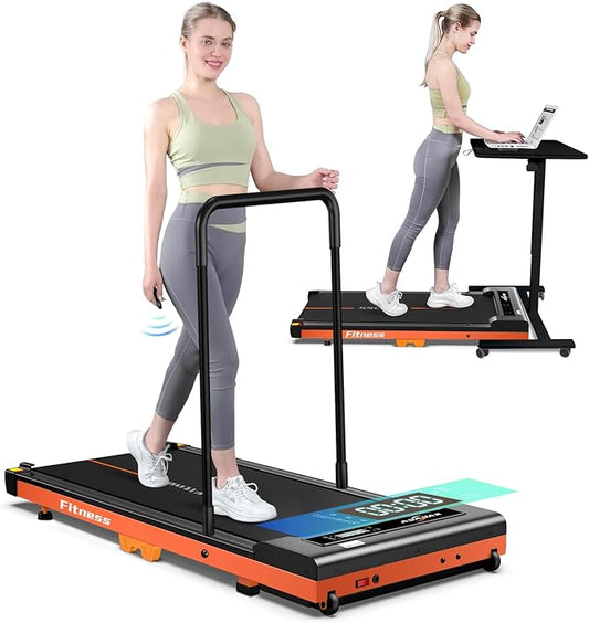 Walking Pad, Under Desk Treadmill for Home, Portable Treadmill 300 lbs Capacity (Orange-Handrail New)