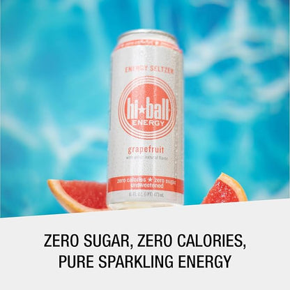 Hiball Energy Sparkling Water Zero Sugar and Zero Calorie Drink, Grapefruit, 16 Fl Oz ( 8 Count)