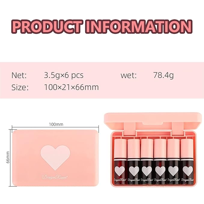 Eakroo 6 Colors Lip Tint Stain Mini Liquid Lipstick, Korean Lip Gloss Moisturizing Natural, Multi-Use Lip and Cheek Tint, Non-Stick Cup, Lightweight, High Pigment, Long-Lasting, Vivid Color