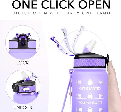 Hyeta 32 oz Water Bottles with Times to Drink and Straw, Motivational Water Bottle with Time Marker, Leakproof, Drinking Sports Water Bottle for Fitness, Gym and Outdoor