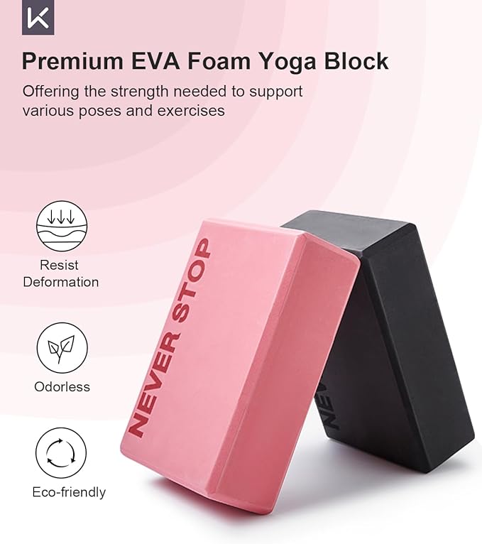 KEEP Yoga Block, High-Density EVA Foam 2 Pack Yoga Block with Non-Slip Textured Surface, Supportive, Lightweight - Ideal for Yoga, Pilates, and Stretching Exercises
