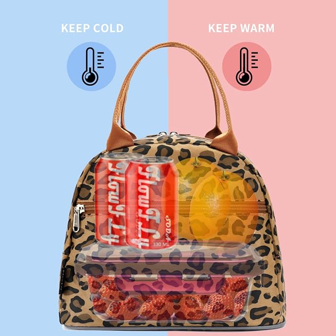 FlowFly Leopard Insulated Lunch Cooler Bag - Tote Organizer for Women/Men, Leopard