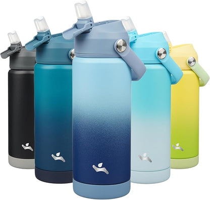 Insulated Water Bottle with Straw Lid,18 oz Stainless Steel Vacuum Metal Bottle with Silicone Handle,Sky