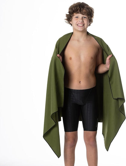 Flow Hydro Sport Towel - Microfiber Quick Dry Swimming Towels for Swim, Pool, Triathlon, and Other Water Sports in Medium, Large, Extra Large, and Hooded Sizes (Army Green, Medium (48" x 24"))