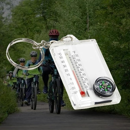 1Pc White Small Compasses Thermometer Keychain，Mini Pocket Sized