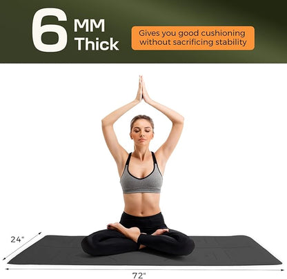 Yoga Mat Non Slip, Anti-Tear 3/16 Thick TPE Yoga Mats for Women and Men, 72"x24" Exercise & Fitness Mat with Carrying Strap, Workout Mats for Yoga, Pilates and Floor Exercise