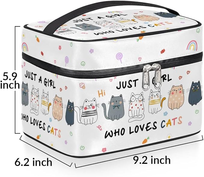 Large Makeup Bag Travel Cosmetic Bags for Women Colorful Cute Cartoon Animal Cat Makeup Organizer Case Toiletry Bag for Girls Traveling Wide Open Portable Pouch with Handle