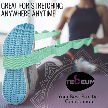 TECEUM Stretching Strap for Yoga & Physical Therapy – 10 Loops – Non-Elastic Leg Stretch Straps for Stretching, Exercising, Pilates, Post-Injury Rehabilitation for All Levels – Men & Women