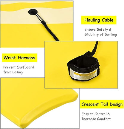 Goplus 41''/37''/33'' Lightweight Body Board for Beach, Surf Board with EPS Core, XPE Deck, HDPE Slick Bottom, Wrist Leash, Bodyboard for Kids Adults Surfing