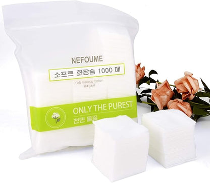 1000 PCS Thin Makeup Facial Cotton Pads, Square Makeup Remover Cotton Pads, Facial Eye Lip Nail Polish Makeup Remover, Non-Woven Cotton, Lint Free