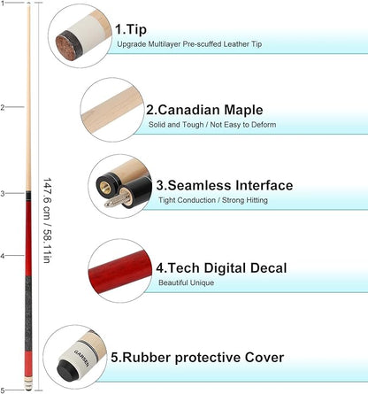 4 Pieces Pool Cue Stick 58 inch 18 oz 19 oz 20 oz 21 oz Billiard House Bar Pool Stick