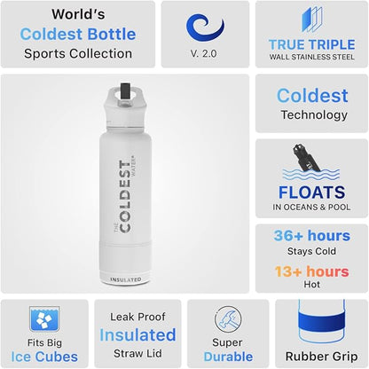 Coldest Insulated Water Bottle with Straw Lid - Stainless Steel Metal Insulated Bottle for Men & Women (Epic White, 40 oz)