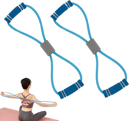 2 Pcs Figure 8 Resistance Band, Resistance Band with Handles, Suitable for Full Body Exercise, Strength Training, Flexibility, Exercise Elastic Rope, Suitable for Home, Gym (Blue)