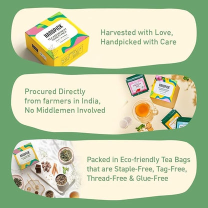HANDPICK, Tea Bags Sampler Assortment Variety pack Gift Box 8 Flavors, 40 Tea Bags - Perfect Variety | English Breakfast, Green, Black, Herbal & More | Gifts for Him/Her