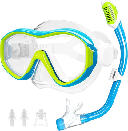 GoseWave Snorkeling Gear for Kids, Kids Snorkel Set for Ages 5-15, Anti-Fog Diving Mask and Dry Top Snorkel Set, Unisex Swimming Goggles with Nose Cover