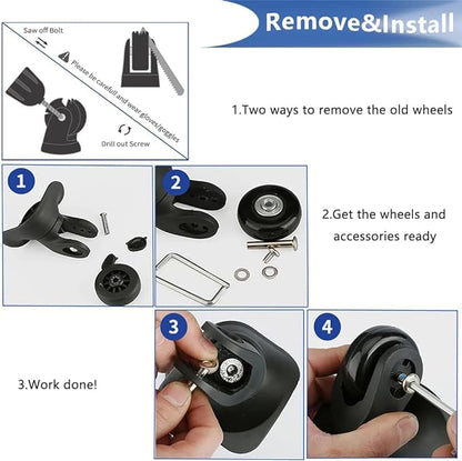 45mm 4PCS Luggage Replacement Wheels & Hacksaw for Trolley Case Bags; Inline, Swivel, Rubber & Roller Bearings Repair Kits with Axles