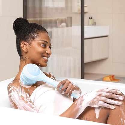 Electric Body Brush Back Scrubber for Shower, Waterproof Long Dual Handle Power Body Scrubber with 3 Heads, Rechargeable Bath Brush & 2 Speeds, for Cleansing, Exfoliating and Massaging Skin