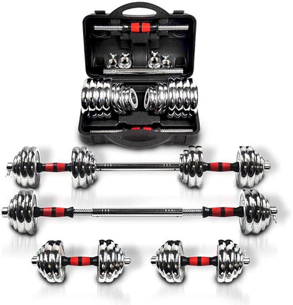 Adjustable Dumbbell Set With 3 in 1 Dumbbell Barbell Metal Connecting Rod, Chromed Weights, Hardcover Gift Box, Adjustable Weight Sets up to 44lbs/66lbs/110lbs, Home Gym Exercise Training Equipment