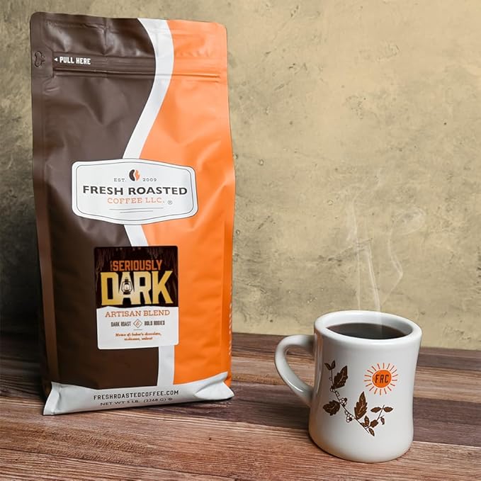 Fresh Roasted Coffee,Seriously Dark Artisan Blend,5 lb Dark Roast, Kosher, Whole Bean