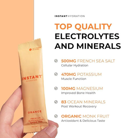 Instant Hydration Electrolytes Powder Packets - Citrus Orange Drink Mix - Zero Sugar - Keto, Vegan, Gluten-Free, Non-GMO - Boost Recovery, Brain Health, Muscle & Tissue Support- 30 Sticks
