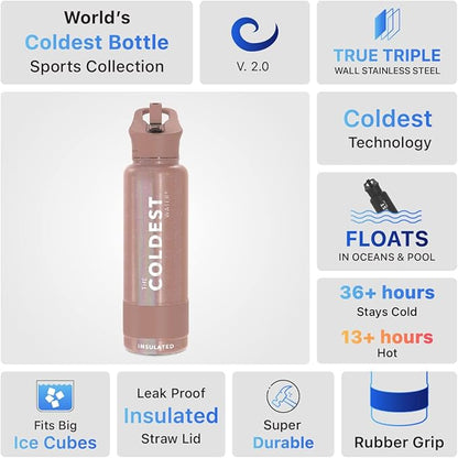 Coldest Insulated Water Bottle with Straw Lid - Stainless Steel Metal Insulated Bottle for Men & Women (Golden Rose Glitter, 40 oz)