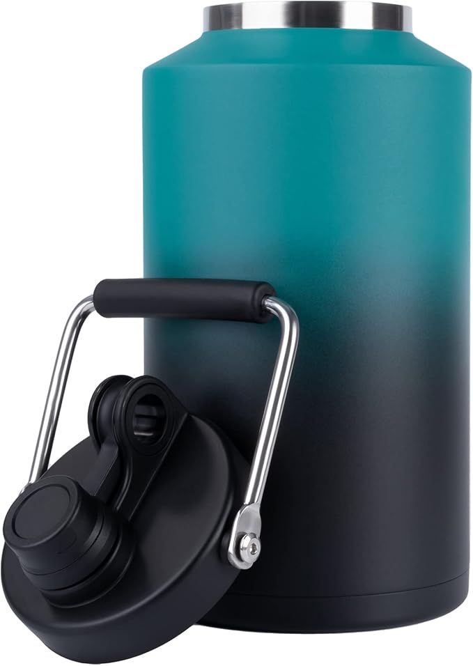 Kerilyn Insulated Gallon Jug with Handle, One Gallon, 128oz Stainless Steel, Large Double Vacuum Water Bottle for Hot & Cold Drinks, Wide Mouth, Sweat Proof, Great for Travel, Camping, Blue Gradient
