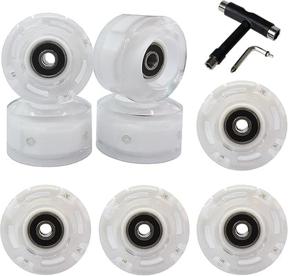 FREEDARE Roller Skate Wheels 54mm/58mm and Bearings Indoor Outdoor Luminous Light Up 83A with T Tools for Double Row Skating and Skateboard (8 Pack)