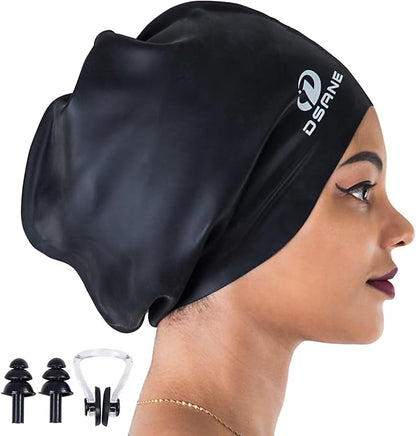 Dsane Extra Large Swimming Cap for Women and Men,Special Design Swim Cap for Very Long Thick Curly Hair&Dreadlocks Weaves Braids Afros Silicone Keep Your Hair Dry