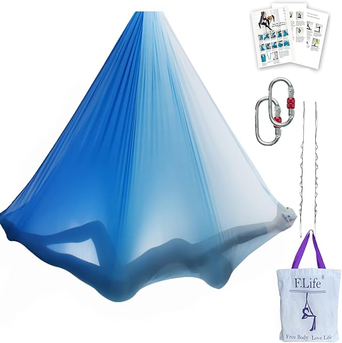 F.Life Aerial Yoga Hammock kit- Yoga Swing Multicolor 5 yards-Flying Yoga Include Daisy Chain,Carabiner and Pose Guide
