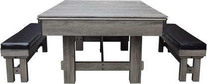 Hathaway Logan 7-ft Pool Table Combo Set with Benches - Rustic Gray with Blue Felt, Barnwood