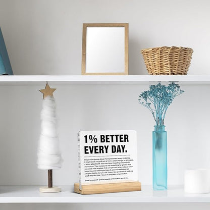 Inspirational Home Office Decor 1% Better Every Day Acrylic Plaque Sign for Office Gym Classroom, Growth Mindset Self Improvement Gifts for Coworker Employee Friend