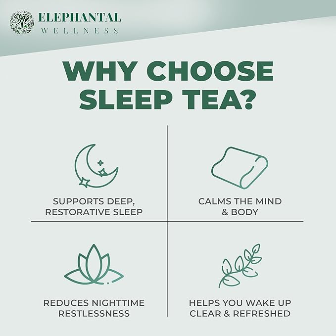 Elephantal Wellness Premium Sleep Herbal Tea | Deep Rest & Relaxation Support with Valerian Root, Passionflower, Chamomile, Lemon Balm Tea & Skullcap | Handmade, Caffeine-Free, Non-GMO Loose Leaf Blend, 2oz, 20 Servings