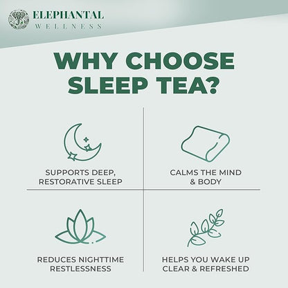 Elephantal Wellness Premium Sleep Herbal Tea | Deep Rest & Relaxation Support with Valerian Root, Passionflower, Chamomile, Lemon Balm Tea & Skullcap | Handmade, Caffeine-Free, Non-GMO Loose Leaf Blend, 2oz, 20 Servings